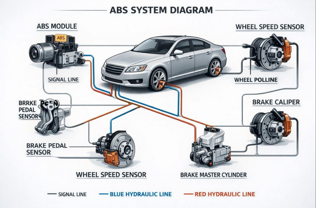 ABS system components and how they connect